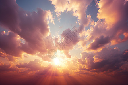 天空中穿过云层的阳光图片
