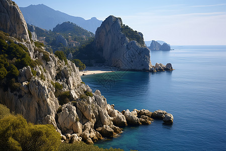 海岸边的山丘风景图片