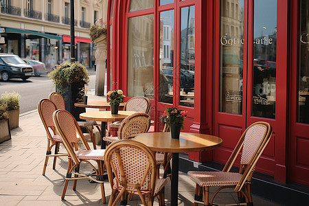 欧洲复古咖啡厅的户外座椅图片