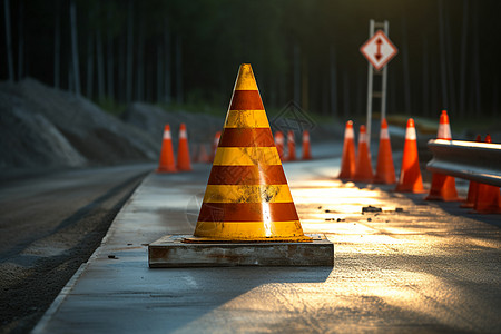 道路上明显的警示路障背景图片