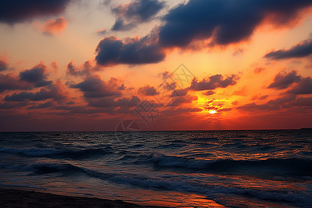 海面上绚丽的夕阳景观图片