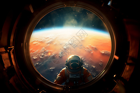 宇宙窗外的宇航员图片