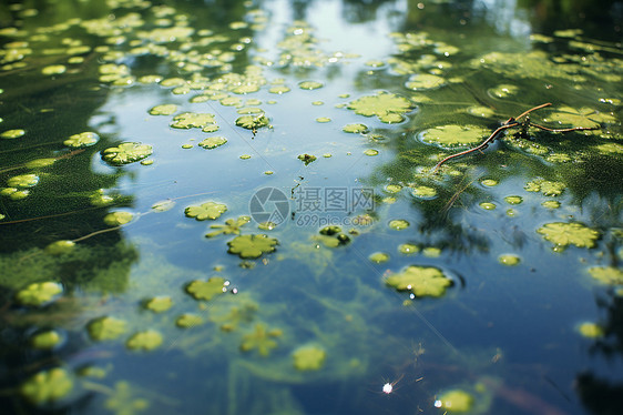 水面上漂浮的绿色植物图片