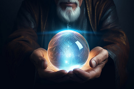 手拿魔法球的巫师背景图片