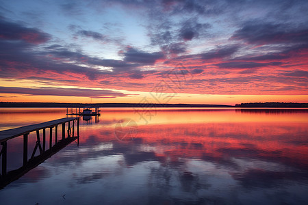 夕阳下宁静的湖泊景观图片