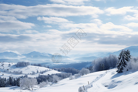 冰雪覆盖的山林图片