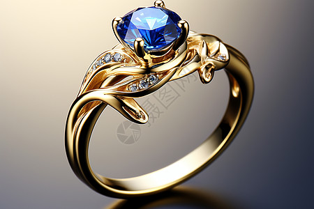 蓝色宝石镶嵌的戒指背景图片