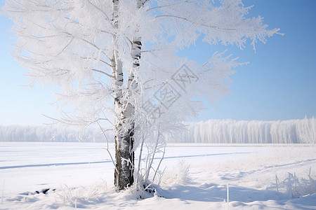 平原上霜冻的大树图片
