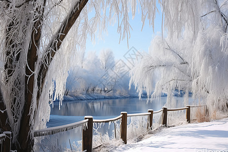 冬季公园中的树挂景观图片