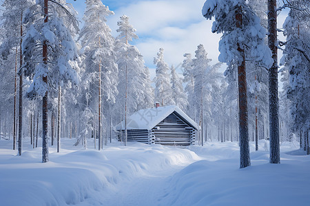 童话背景冬季雪后童话般的木屋背景