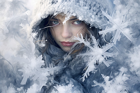 冬季霜挂的美丽女子写真图片