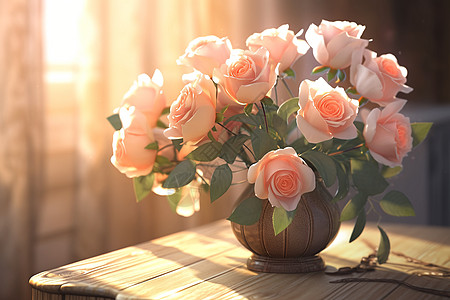 桌面上优雅的玫瑰花束装饰图片