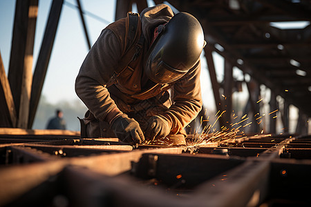 户外焊接桥梁的工人图片