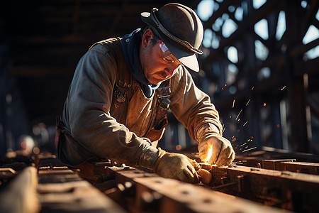 熟练焊接桥梁的工人图片