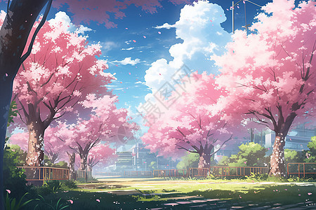 春季盛开的樱花树插图图片