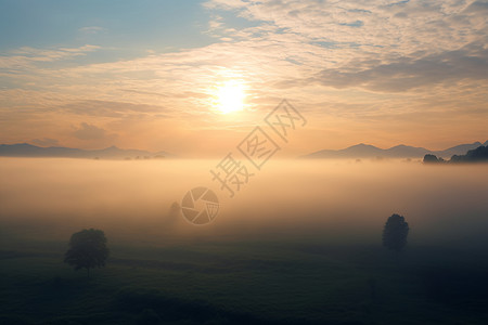 田园春色旷野朝霞背景