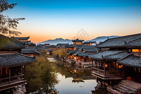 西塘古城风景夜幕下的丽江古城背景