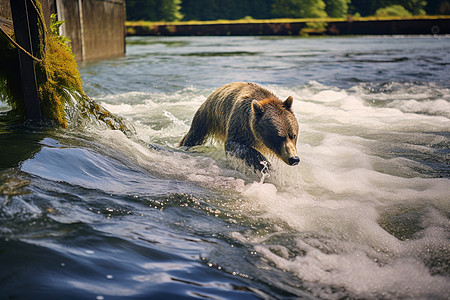 水中漫步熊在溪流中的漫步背景