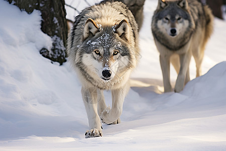 寒冬中的两只狼图片