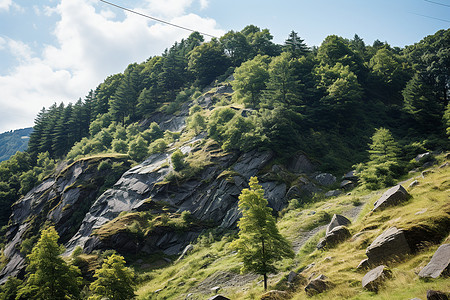 翠绿山坡的自然风景图片