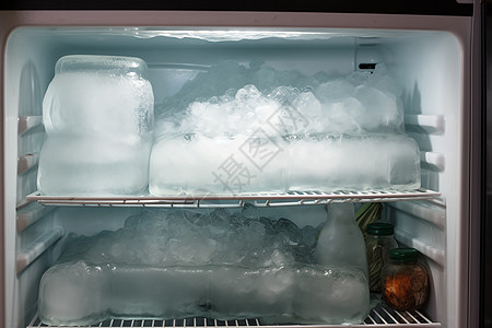 冻满冰块的冰箱图片