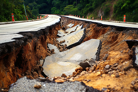 路面坍塌路面裂缝高清图片