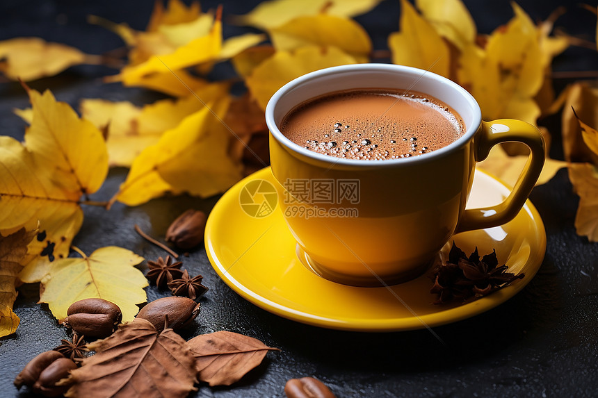 秋日的一杯咖啡图片