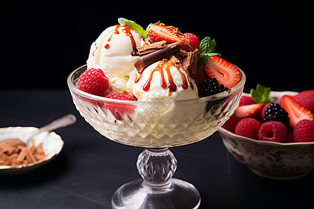 浆果和冰淇淋碗图片