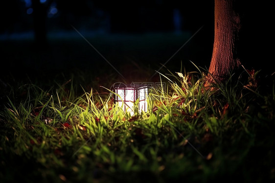 大树旁的小夜灯图片