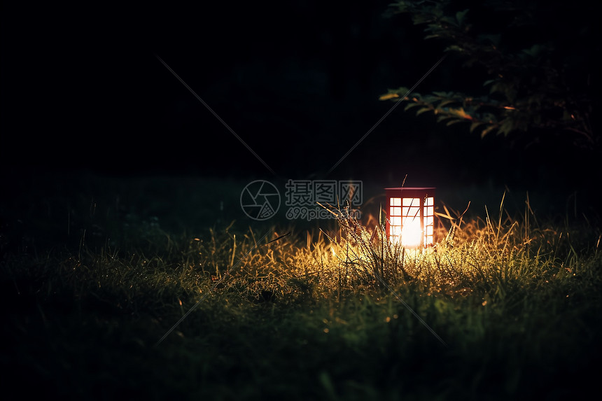草地上的小夜灯图片
