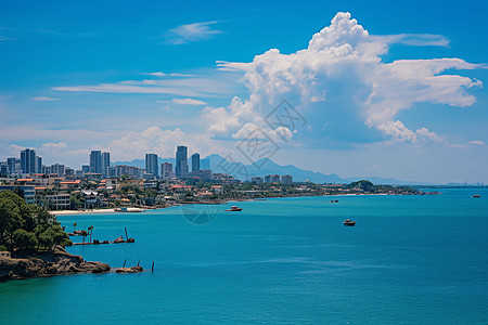 夏日泰国海滨城市全景(