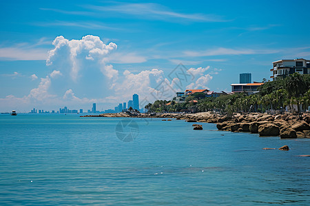 海上远观城市高清图片