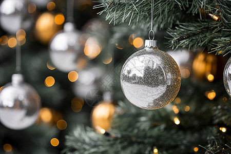 圣诞树上的银色球图片