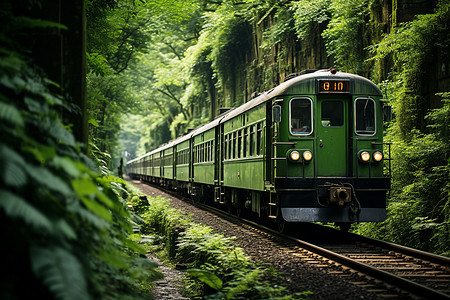 森林中的绿色列车图片