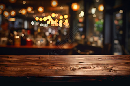 木质吧台的模糊灯光图片