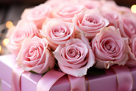 粉色礼物盒一束漂亮的粉色玫瑰背景