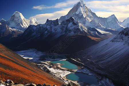 美丽的雪山俯瞰河水高清图片