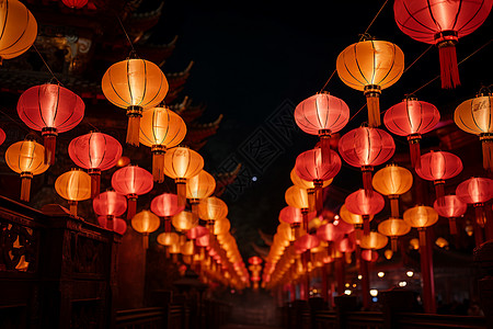 重阳习俗街道上的灯笼背景