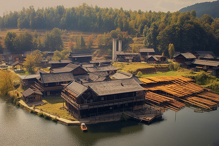 湖畔小村图片