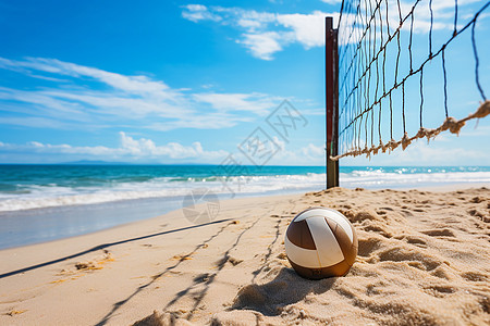 海边沙滩上和排球高清图片