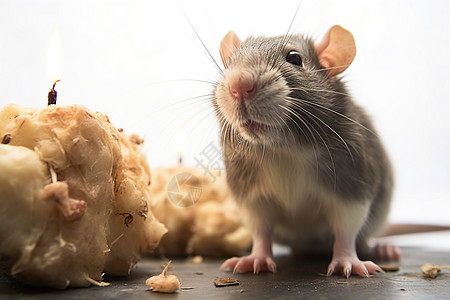 老鼠坐在食物堆图片