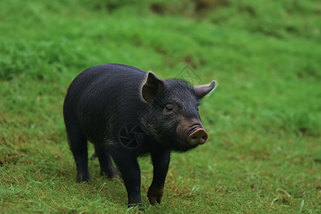 青草地上的小黑猪图片