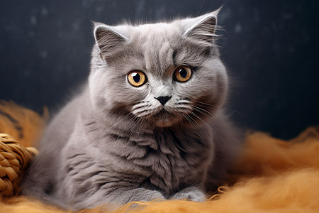 毯子上的猫坐在毛绒毯子上的苏格兰折耳猫背景