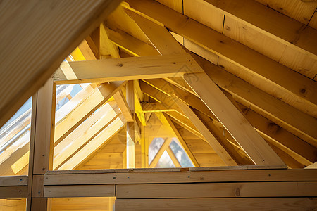 有天窗的木质屋顶图片