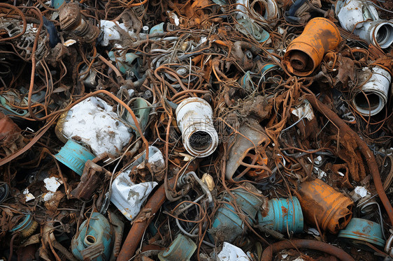 一个被污染的废弃金属堆图片