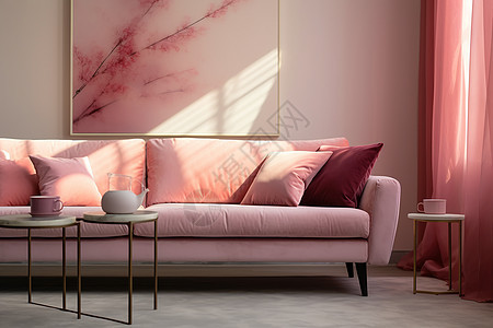 粉色沙发的客厅图片