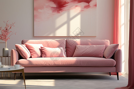 客厅里的粉色沙发图片