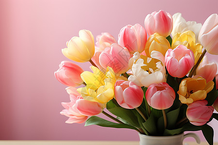 桌上盛开的郁金香花图片