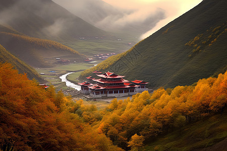 西藏的寺庙和四川的美丽风景图片