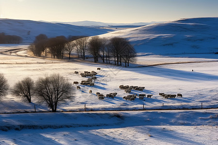 觉巴山冬日的内蒙古牧场背景